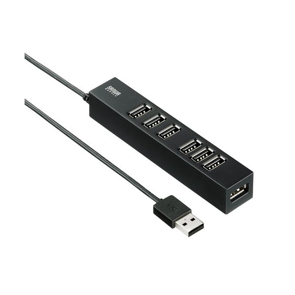 (まとめ)サンワサプライ USB2.0ハブ(7ポート) USB-2H701BK【×2セット】f00