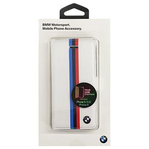 BMW 公式ライセンス品 Booktype case - PU Leather - Split Tricolor Stripe - Card Slot -White BMFLBKPSESVSW - 拡大画像