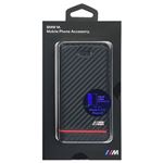 BMW 公式ライセンス品 Booktype Case - PU Carbon Print - Stripe Pipping - Red iPhone SE BMFLBKPSEHSCR
