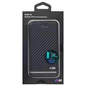 BMW 公式ライセンス品 Booktype Case - PU Carbon Print - Stripe Pipping - Silver iPhone 6/6S BMFLBKP6HSCS - 拡大画像