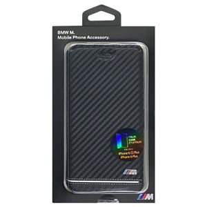 BMW 公式ライセンス品 Booktype Case - PU Carbon Print - Stripe Pipping - Silver iPhone 6/6S Plus BMFLBKP6LHSCS - 拡大画像
