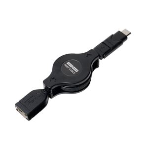 （まとめ） ミヨシ USB Type-C microUSB対応OTGコードリ-ルケ-ブル ブラック 1m SAD-CH02R／BK 【×3セット】