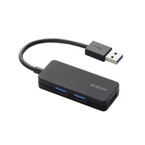 （まとめ） エレコム 3ポートUSB3.0ハブ（ケーブル固定タイプ） U3H-K315BBK 【×3セット】