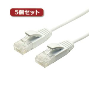 5個セット ミヨシ スーパースリムLANケーブル CAT.6 2m 白 TWS-S602／WHX5