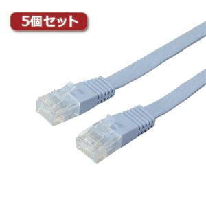 5個セット ミヨシ カテ5eストレートLANケーブル フラットタイプ 幅7.2mm 厚さ1.5mm ブルー 10m ZLN-FL10BLX5