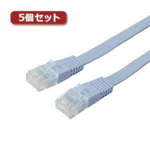 5個セット ミヨシ カテ5eストレートLANケーブル フラットタイプ 幅7.2mm 厚さ1.5mm ブルー 15m ZLN-FL15BLX5