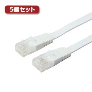 5個セット ミヨシ カテ5eストレートLANケーブル フラットタイプ 幅7.2mm 厚さ1.5mm ホワイト 15m ZLN-FL15WHX5