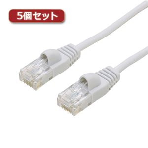 5個セット ミヨシ カテ6ストレートLANケーブル スリムタイプ 直径3.5mm ホワイト 3m LAN-TS603WHX5