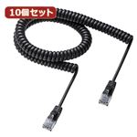 10個セット サンワサプライ カールコードCAT5eLANケーブル KB-Y5CC-02BK KB-Y5CC-02BKX10