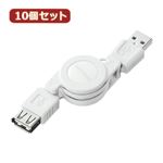 10個セット サンワサプライ 巻き取りUSB2.0モバイルケーブル（延長用、ホワイト） KU-M08ENWX10