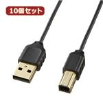 10個セット サンワサプライ 極細USBケーブル（USB2.0A-Bタイプ） KU20-SL05BKX10