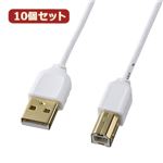 10個セット サンワサプライ 極細USBケーブル（USB2.0A-Bタイプ） KU20-SL05WX10