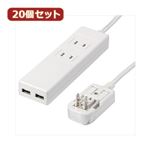 YAZAWA 20個セット 海外用マルチ変換タップ2個口USB2ポート HPM6AC2USB2WHX20