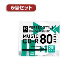 6個セット VERTEX CD-R（Audio） 80分 20P インクジェットプリンタ対応（ホワイト） 20CDRA80VX.WPX6