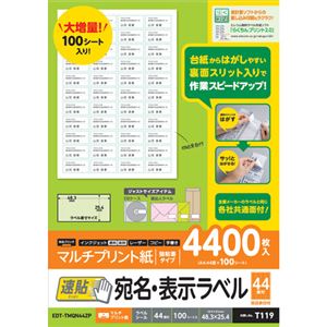 （まとめ） エレコム 宛名・表示ラベル／速貼／44面付／48.3mm×25.4mm／100枚 EDT-TMQN44ZP 【×2セット】