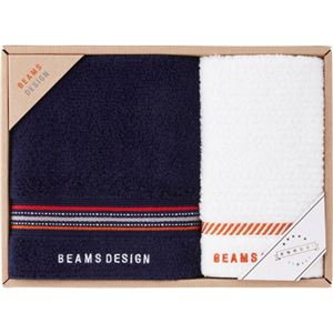 （まとめ） BEAMS DESIGN ラインドット フェイスタオル＆ウォッシュタオル C8097015 【×3セット】