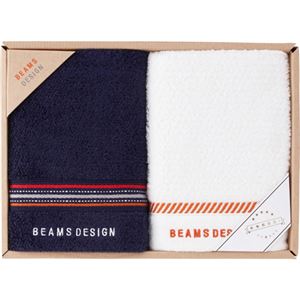 （まとめ） BEAMS DESIGN ラインドット フェイスタオル2P C8097036 【×2セット】