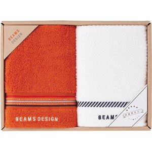 （まとめ） BEAMS DESIGN ラインドット フェイスタオル2P C8097040 【×2セット】