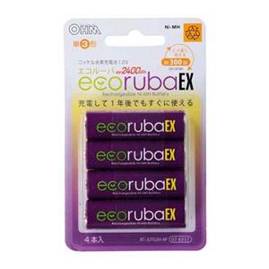 （まとめ） オーム電機 ecorubaEX ニッケル水素充電池 大容量タイプ 単3形4本パック BT-JUTG3H4P 【×5セット】