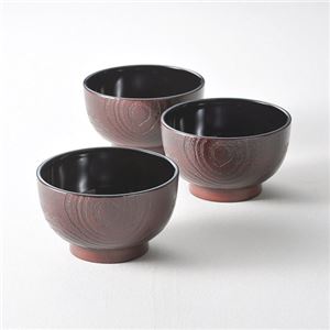 （まとめ）杢目塗どんぶり椀3客【×2セット】