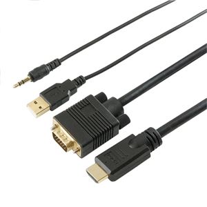 （まとめ）HORIC HDMI→VGA変換ケーブル 1m HDMI to VGA USB電源ケーブル+ステレオミニプラグ付属 HDVG10-157BKU【×2セット】