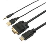 （まとめ）HORIC HDMI→VGA変換ケーブル 3m HDMI to VGA USB電源ケーブル+ステレオミニプラグ付属 HDVG30-159BKU【×2セット】