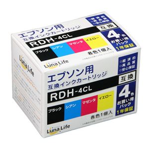 （まとめ）ワールドビジネスサプライ Luna Life エプソン用 RDH-4CL 互換インクカートリッジ 4本セット【×2セット】