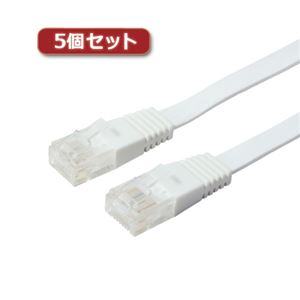 （まとめ）5個セット ミヨシ カテ5eストレートLANケーブル フラットタイプ 幅7.2mm 厚さ1.5mm ホワイト 1m ZLN-FL01WHX5【×2セット】