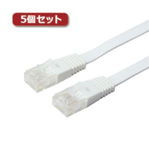 （まとめ）5個セット ミヨシ カテ5eストレートLANケーブル フラットタイプ 幅7.2mm 厚さ1.5mm ホワイト 3m ZLN-FL03WHX5【×2セット】