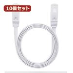 （まとめ）10個セット LANケーブル フラット CAT6 1m 白 AS-CAPC011X10【×2セット】