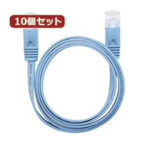 （まとめ）10個セット LANケーブル フラット CAT6 2M 青 AS-CAPC019X10【×2セット】