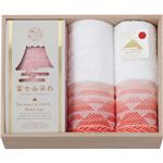 （まとめ）富士山染め フェイスタオル2P＆ハンドタオル2P（木箱入） レッド FJK4825 C7131627 B3095129【×2セット】