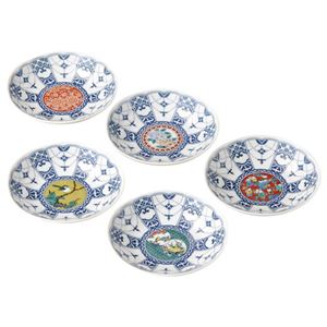 （まとめ）染付瓔珞紋時代画 4号皿5枚揃【×2セット】