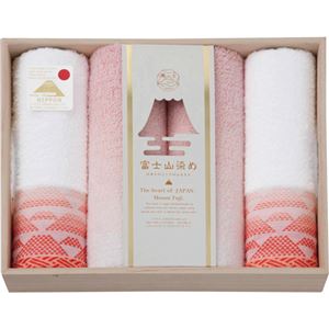 （まとめ）富士山染め フェイスタオル4P（木箱入） レッド FJK4830 C7131648 B3121117【×2セット】