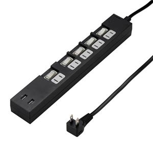 5個セット YAZAWA 個別スイッチ付5AC2USB3.4A2m ブラック Y02KS752BK2UX5