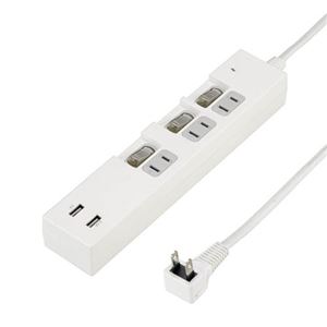 5個セット YAZAWA 個別スイッチ付3AC2USB3.4A2m ホワイト Y02KS532WH2UX5