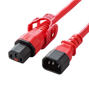 サンワサプライ 抜け防止ロック式電源コード （ロックプラス） レッド APW15-C14C13LP18R