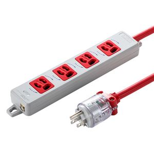 サンワサプライ 医用接地プラグ付き電源タップ レッド TAP-HPM4-1R