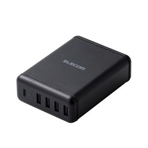 エレコム スマートフォン・タブレット用AC充電器/USB-A4ポート（おまかせ充電）/Type-C1ポート（PD30W）/電源ケーブル1.5m/ブラック MPA-ACD02BK