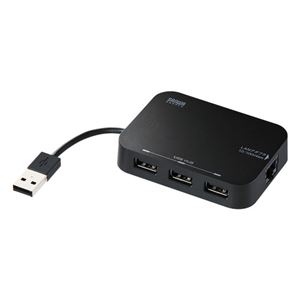 サンワサプライ LANアダプタ-内蔵3ポートUSB2.0ハブ（ブラック） USB-HLA306BKN