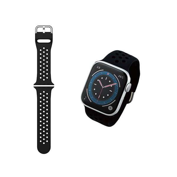 エレコム Apple Watch(アップルウォッチ)用 シリコンバンド 41mm 40mm 38mm 軽量 スポーツ 通気穴付 ブラック AW-40BDSCNBK (Apple Watch