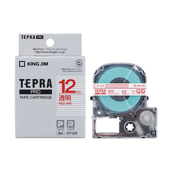 (まとめ) KING JIM(キングジム) テプラPROテープ透明ラベル 12mm 赤文字 KJ-ST12R (×3セット) b04
