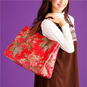 Cath Kidston　バッグ　STAND UP TOTE with LEATHER  230117 Afghan Flowers Red