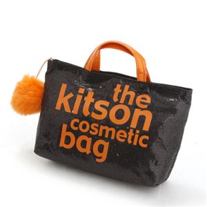 kitson(�L�b�g�\��) �o�b�Oin�o�b�O GLITTER MATERIAL COSMETIC BAG KSG0172�EBlack�~Orange