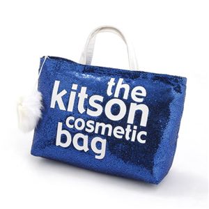 kitson(�L�b�g�\��) �o�b�Oin�o�b�O GLITTER MATERIAL COSMETIC BAG KSG0175�ENavy Blue�~White
