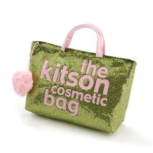 kitson(�L�b�g�\��) �o�b�Oin�o�b�O GLITTER MATERIAL COSMETIC BAG KSG0176�EGreen�~Pink