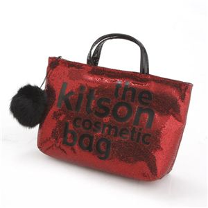kitson(�L�b�g�\��) �o�b�Oin�o�b�O GLITTER MATERIAL COSMETIC BAG KSG0180�ERed�~Black