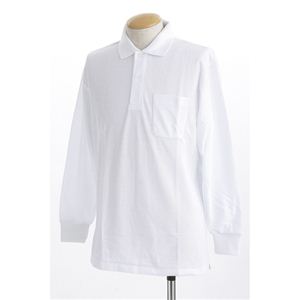 ビッグサイズポケット長袖ポロシャツ ホワイト 4Lサイズ - 拡大画像