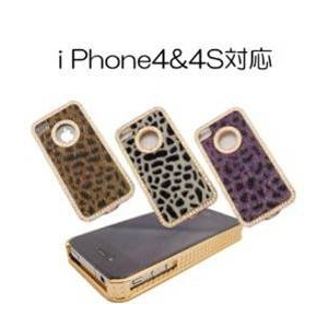 ストーン付ファーヒョウ柄 アイフォンケース ホワイト