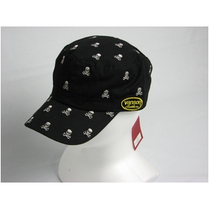 「Vanson(バンソン)」スカル刺繍総柄ワーク綿CAP ブラック